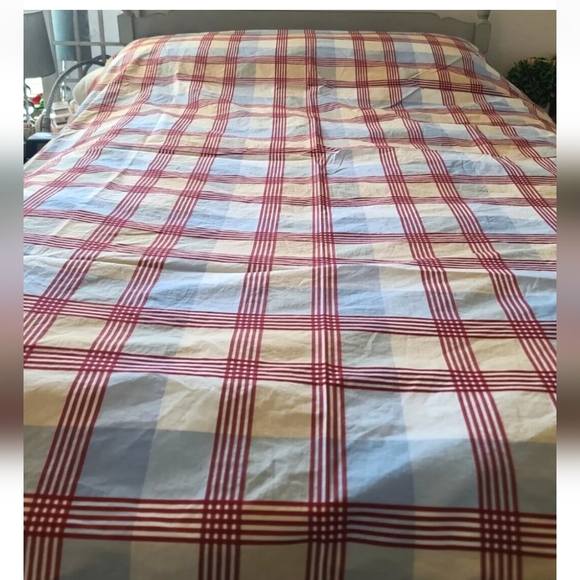 Pottery Barn Kids Blue Cream Red Plaid Twin Duvet Cover Standard Pillowcase - Picture 3 of 7